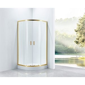 Cabina dus standard BELFORM Fortuna, semirotunda, aluminiu, 90 x 90 x 185 cm, sticla securizata 5mm, profil auriu