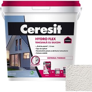 Tencuiala decorativa cu silicon Ceresit Hydro flex, Alb, interior/exterior, 25 kg