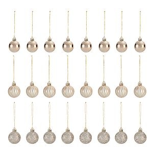 Set 24 globuri pentru brad Craciun, 4 cm, plastic, auriu sampanie