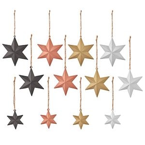 Set 12 Decoratiuni Stea pentru brad Craciun, diverse marimi, metal, multicolor