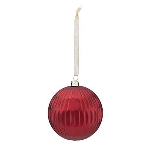 Glob pentru brad Craciun, 8 cm, sticla, rosu cu striatii