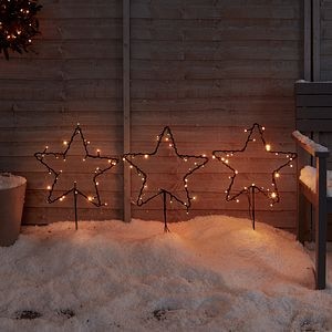 Decoratiune stea, 3 buc, iluminat alb cald