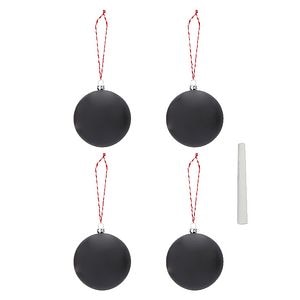Set 4 globuri pentru brad Craciun, 8 cm, plastic, negru