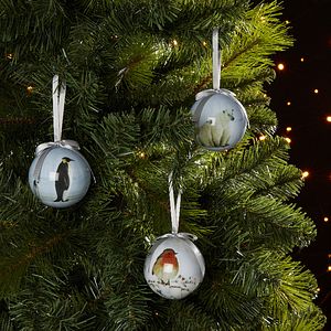 Glob Craciun model pinguin, 7.3 cm, bleu