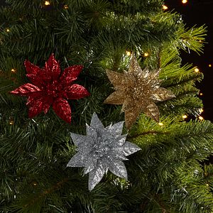 Decoratiune brad Poinsettia, 14 cm, rosu