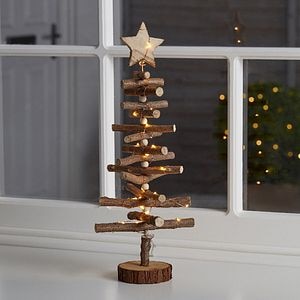 Decoratiune de masa LED Brad luminos, 45 cm, maro