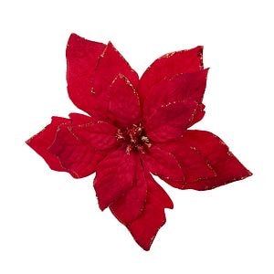 Decoratiune Floare Poinsettia pentru brad Craciun, 14 x 14 cm, plastic, rosu