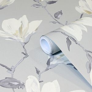 Tapet netesut, 0.53 x 10 m, gri, mat, model floral