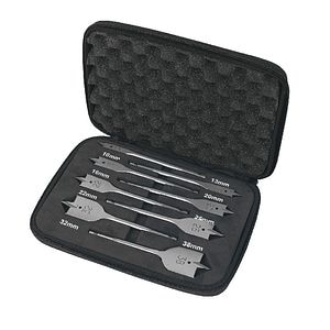 Set burghiu pentru lemn Universal Fit, plat, negru, 7 bucati, 235 x 180 x 10 mm, otel forjat