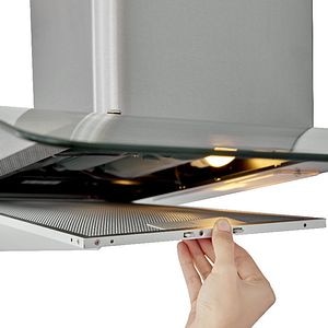 Hota curba din otel si sticla, 90 cm, clasa energetica C 
