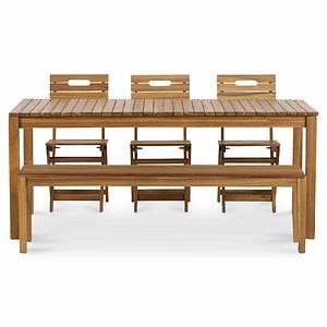 Banca fara spatar pentru gradina, maro, lemn, 160 x 35.5 x 44 cm • Blooma Denia