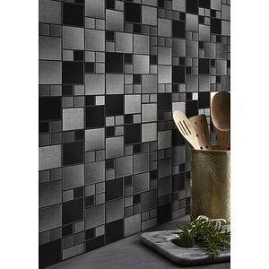 Mozaic interior, negru, otel inoxidabil, patrata, 30 x 30 cm x 8 mm • GoodHome Tourino