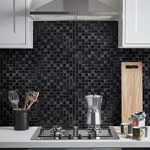 Mozaic interior, negru, sticla, patrat, 30 x 30  cm x 4 mm • Flourencia