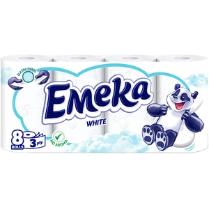 Hartie igienica EMEKA White, 3 straturi, 8 role