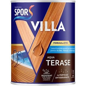 Lazura antiderapanta pe baza de apa pentru terase Spor Villa, incolor, 2.5L