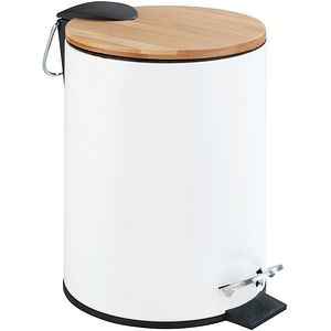 Cos gunoi pentru baie WENKO Tortona, 3 l, rotund, inox/bambus, alb-maro