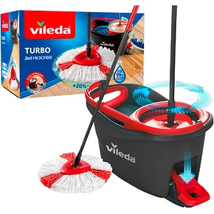 Set galeata cu storcator + mop + maner VILEDA Easy Wring & Clean Turbo, rosu-negru