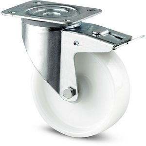 Roata pivotanta cu frana TENTE, poliamida, 100 mm, 200 kg, alb