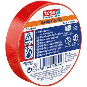Banda izolatoare electrica TESA, 19 mm x 20 m, rosu