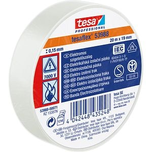 Banda izolatoare electrica TESA, 19 mm x 20 m, alb