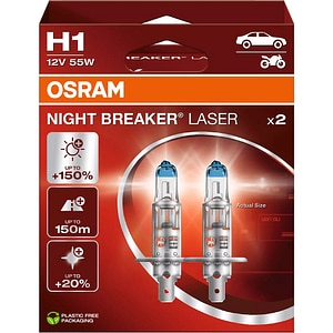 Bec auto Halogen OSRAM Night Breaker Laser, H1, 6000K, 55W, 12V, 2buc