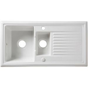 Chiuveta bucatarie Cooke & Lewis Burbank, 1 1/2 cuve, picurator reversibil, ceramica, alb