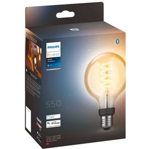 Bec LED Smart Vintage PHILIPS Hue 8719514301481, E27, 7W, 550lm, Bluetooth, lumina calda, compatibil Hue