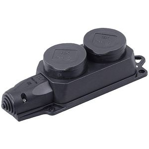 Priza dubla IEK PKR62-016-2-K02, capac, 3500W, IP40, negru