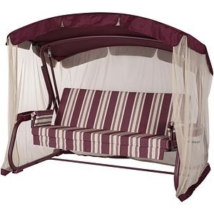 Balansoar de gradina Mayorka, visiniu, otel, 3 locuri, 236 x 136 x 172 cm, sarcina maxima 300 Kg, cu functie de pat