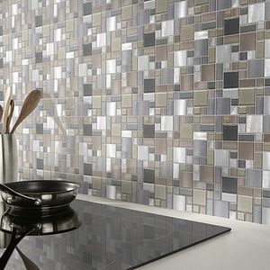 Mozaic interior, gri, aluminiu si sticla, patrat, 30 x 30 cm x 8 mm • GoodHome Tourino