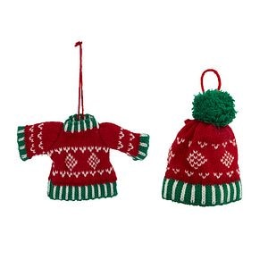 Set 2 decoratiuni Caciula si Pulover Tricotat, poliester, multicolor