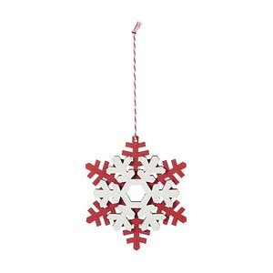 Decoratiune Craciun, model fulg de zapada, 10 cm, rosu-alb