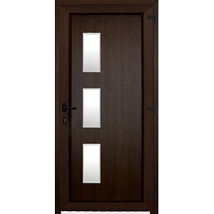 Usa de exterior pentru casa, PVC nuc, cu geam, stanga, 205 x 88 cm • Fortia Kilifi