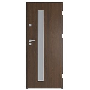 Usa de exterior pentru casa, metalica, nuc, cu geam, dreapta, 208 x 88 cm • Fortia Pasni