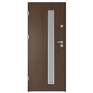 Usa de exterior pentru casa, metalica, nuc, cu geam, stanga, 208 x 88 cm • Fortia Pasni