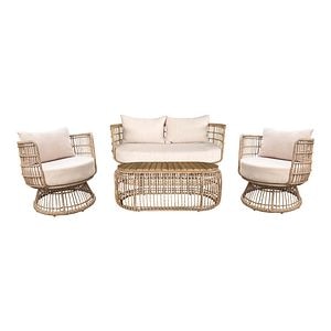 Set mobilier gradina/terasa GoodHome Palm, 2 fotolii + 1 canapea + 1 masa. 4 piese, crem