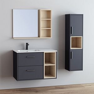 Set baza cu lavoar si oglinda Tolman, 80 cm, gri