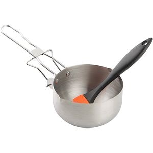 Set oala pentru sosuri si pensula GOODHOME, otel inoxidabil, 12.5 x 25.8 cm, argintiu