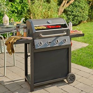 Gratar gaz GOODHOME BBQ 4B, 1 suprafata, 4 role, negru