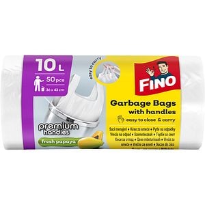 Saci menajeri cu manere FINO Premium, 50 bucati, 10 l, alb