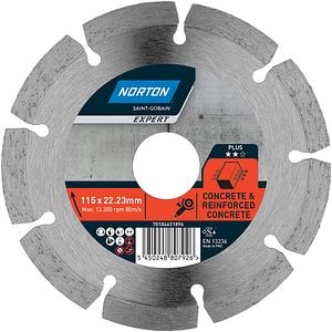 Disc diamantat pentru fierastrau NORTON, beton, 115 x 22 mm, metal, gri