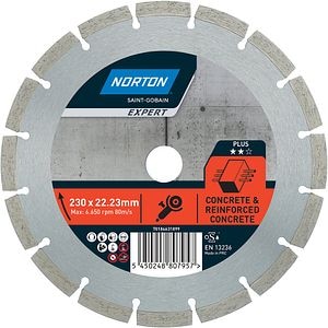 Disc diamantat pentru fierastrau NORTON, beton, 230 x 22 mm, metal, gri