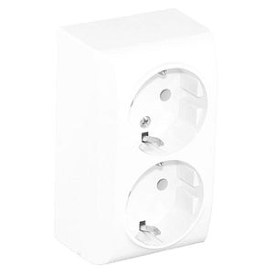 Bis priza dubla aplicata Schuko, IP20, alba • Ospel
