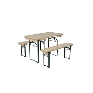 Set mobilier gradina/terasa/berarie, culoare bej, lemn, 4 persoane, masa + 2 banci • Mobilaiud