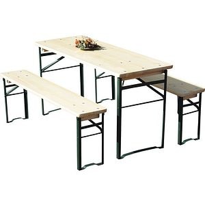 Set mobilier gradina/terasa pentru copii, culoare bej, lemn, 2 persoane, masa + 2 banci • Mobilaiud Kinder