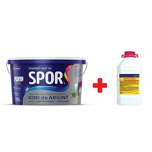 Vopsea lavabila, interior, alb, ioni de argint, 15L + amorsa 5L • Spor