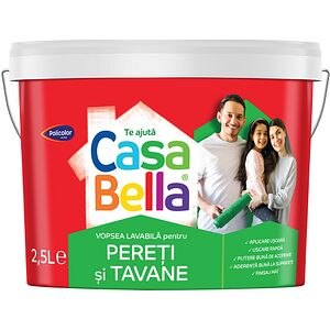 Vopsea lavabila CasaBella Pereti si Tavane, alb, 2.5 l