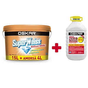 Vopsea lavabila Oskar SuperWeiss Brilliant, alb, 15 L, Interior + amorsa  4 L