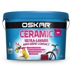 Vopsea ultra lavabila, interior/exterior, alb mat, 2.5 L • Oskar Ceramic 