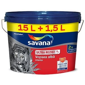 Vopsea lavabila, interior, alb, ultra rezist, 15 + 1.5 L  Savana